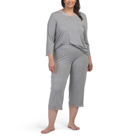 HANROPortugal 2pc Natural Elegance Scalloped Lace Trim Pajama Set